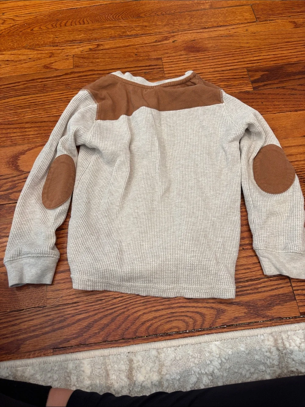 Kid’s Cream Waffle-Knit Pullover with Brown Elbow Patches